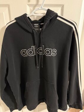 adidas Black Hoodie with White Logo and Stripes